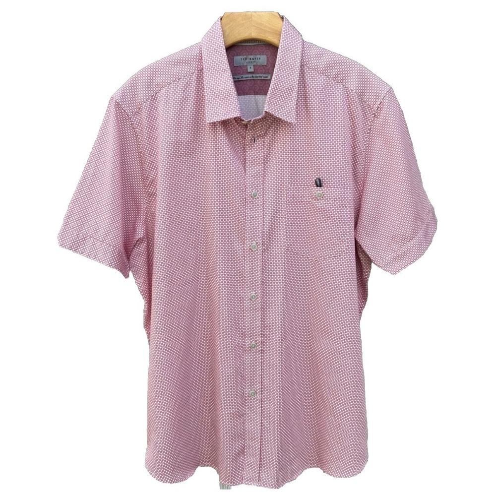 Ted Baker Mens Shirt Size 4 Large Short Sleeve Button Down Pocket Old Money#14 - Picture 1 of 12